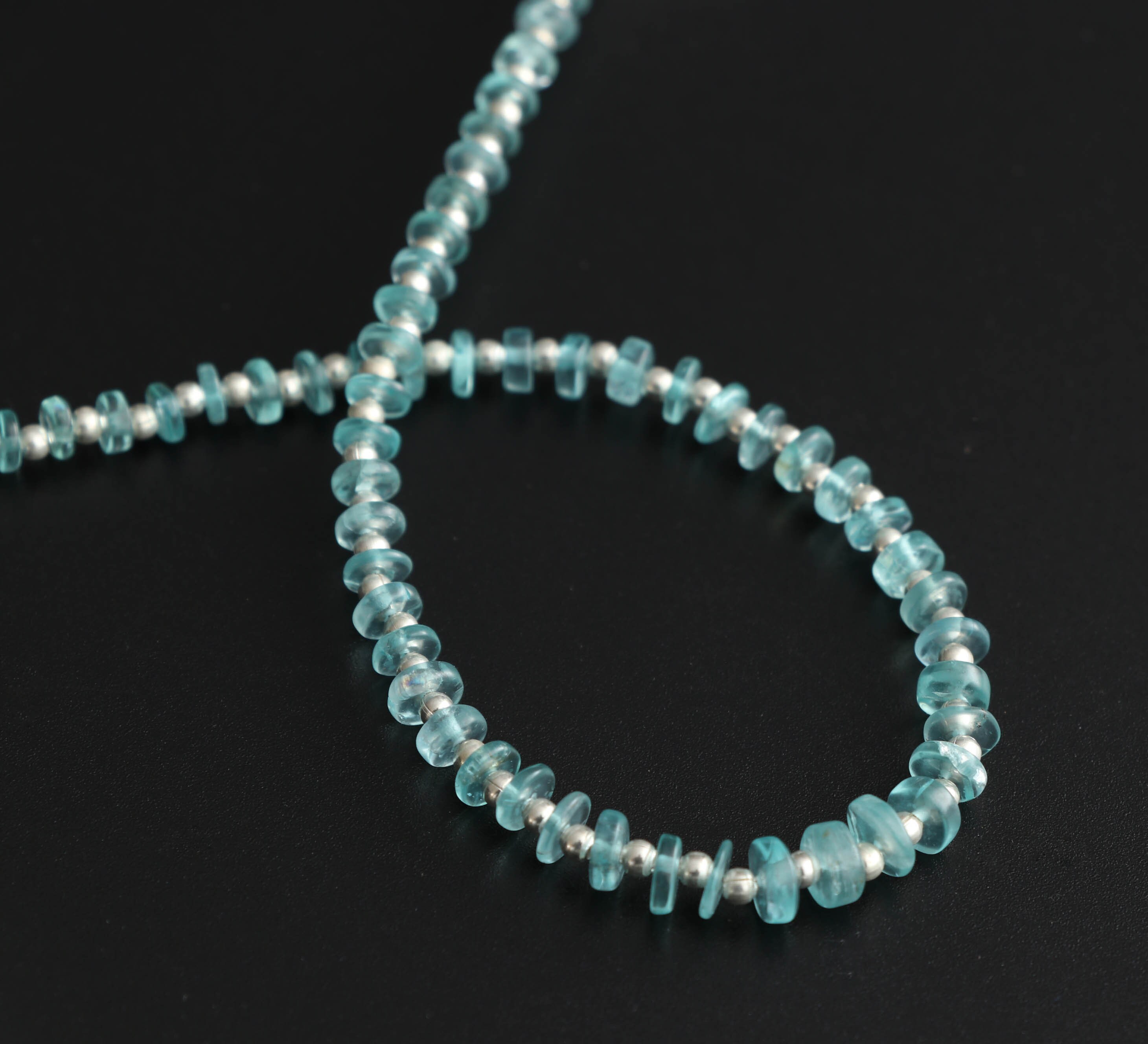 Sky Apatite Smooth Tyre Beads With Metal Spacer Balls- 4 Mm To 6 Mm- Sky Apatite Coin -gem Quality ,8 Inch Full Strand, Price Per Strand