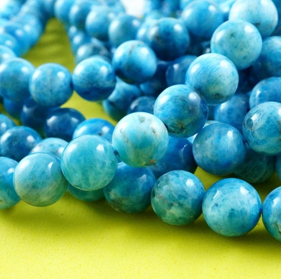 Blue Apatite Beads (round)(smooth)(6mm)(8mm)(10mm)(16"strand)