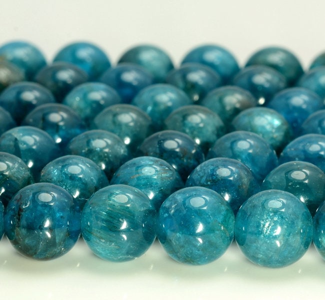 Deep Blue Green Apatite 7-8mm Gemstone Grade Aaa Round Loose Beads (117)