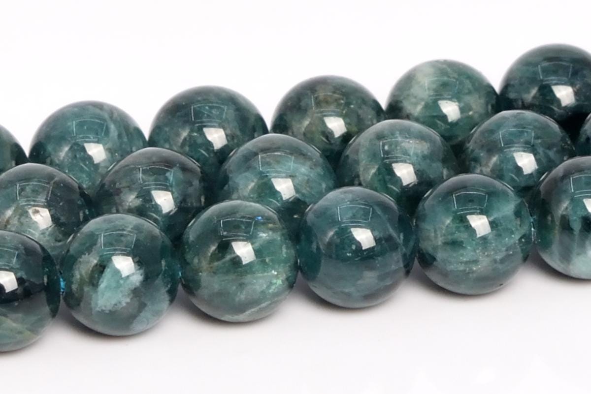 Deep Green Apatite Beads Genuine Natural Round Gemstone Beads