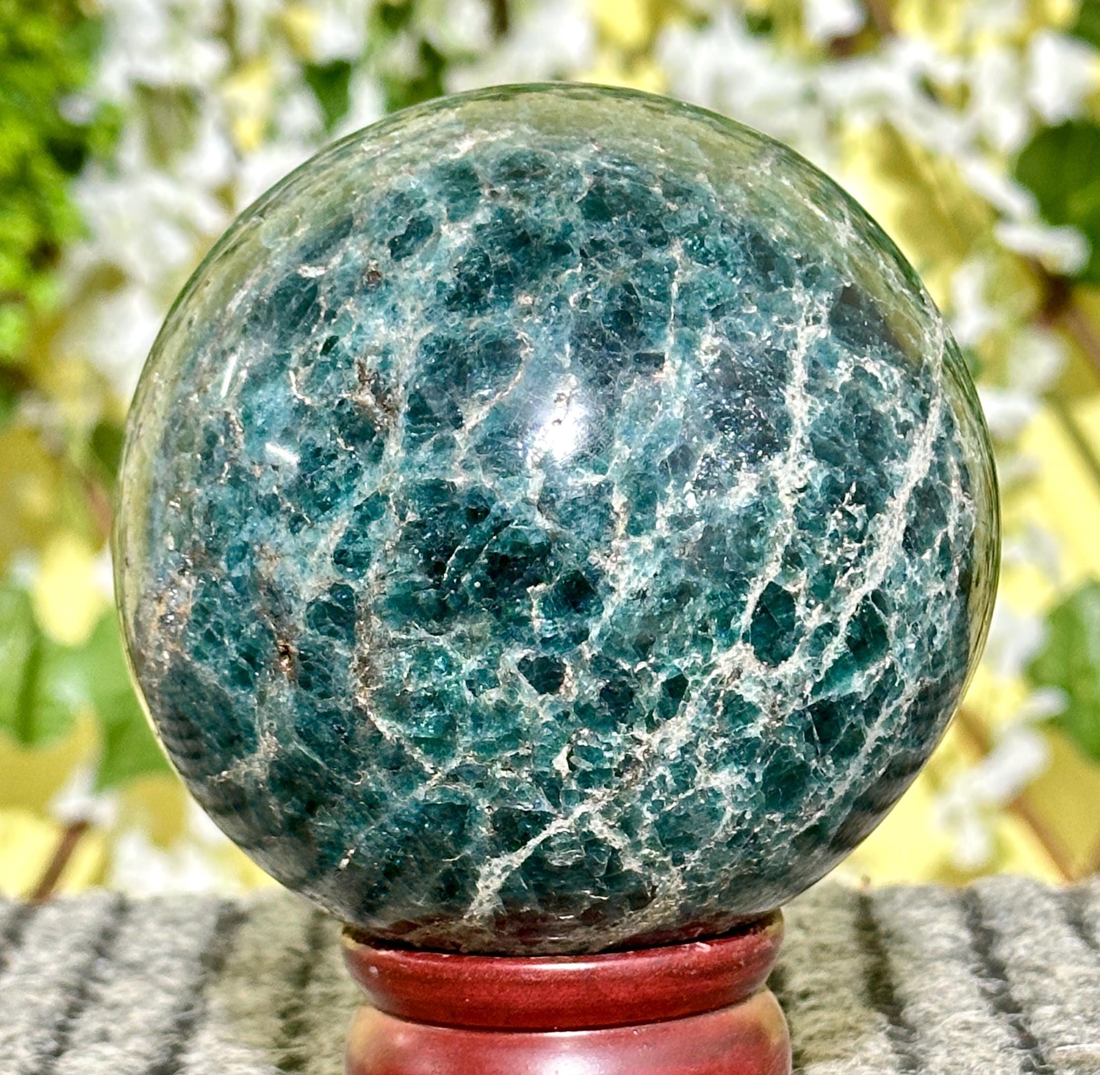 10cm Blue Apatite Crystal Sphere: Polished Altar Decoration , Feng Shui