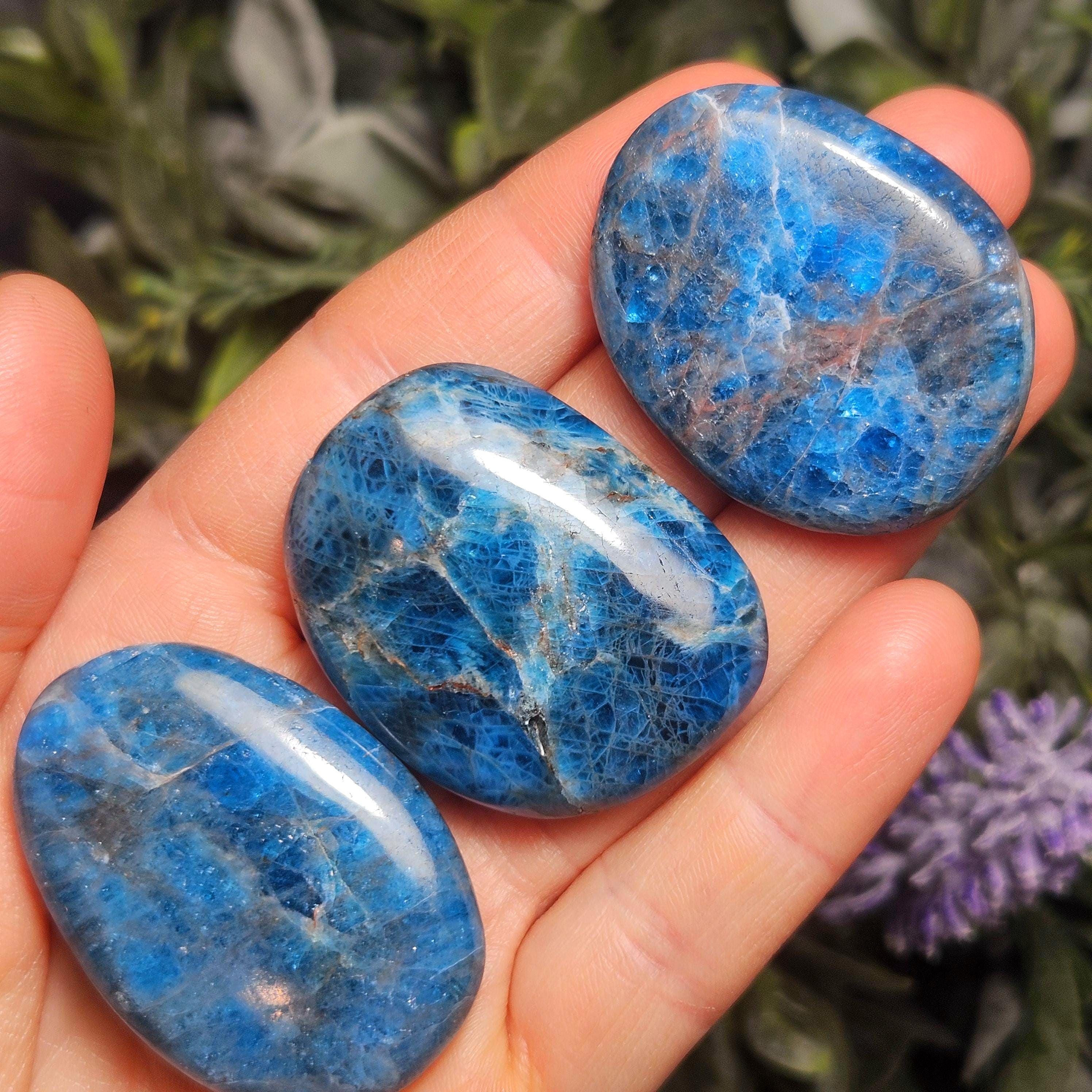Blue Apatite Palm Stone, Polished Blue Apatite Crystal (1-1.5"+)