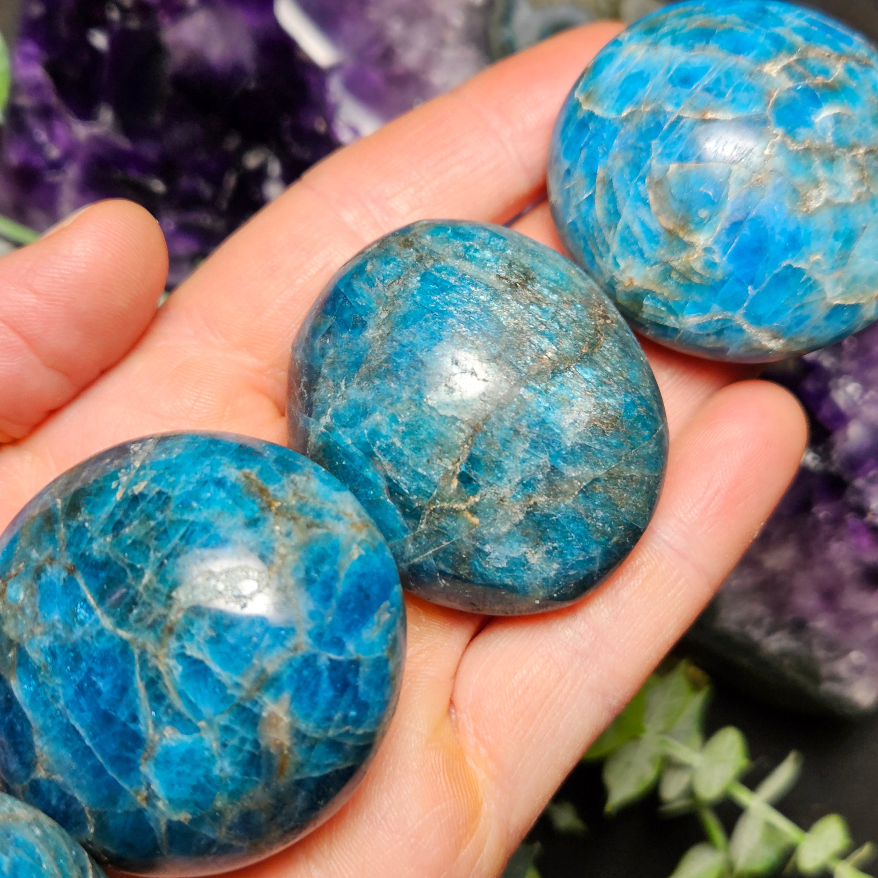 Blue Apatite - Polished Blue Apatite Crystal - Blue Apatite Palm Stone - Natural Blue Apatite - Blue Apatite Stone - Blue Apatite