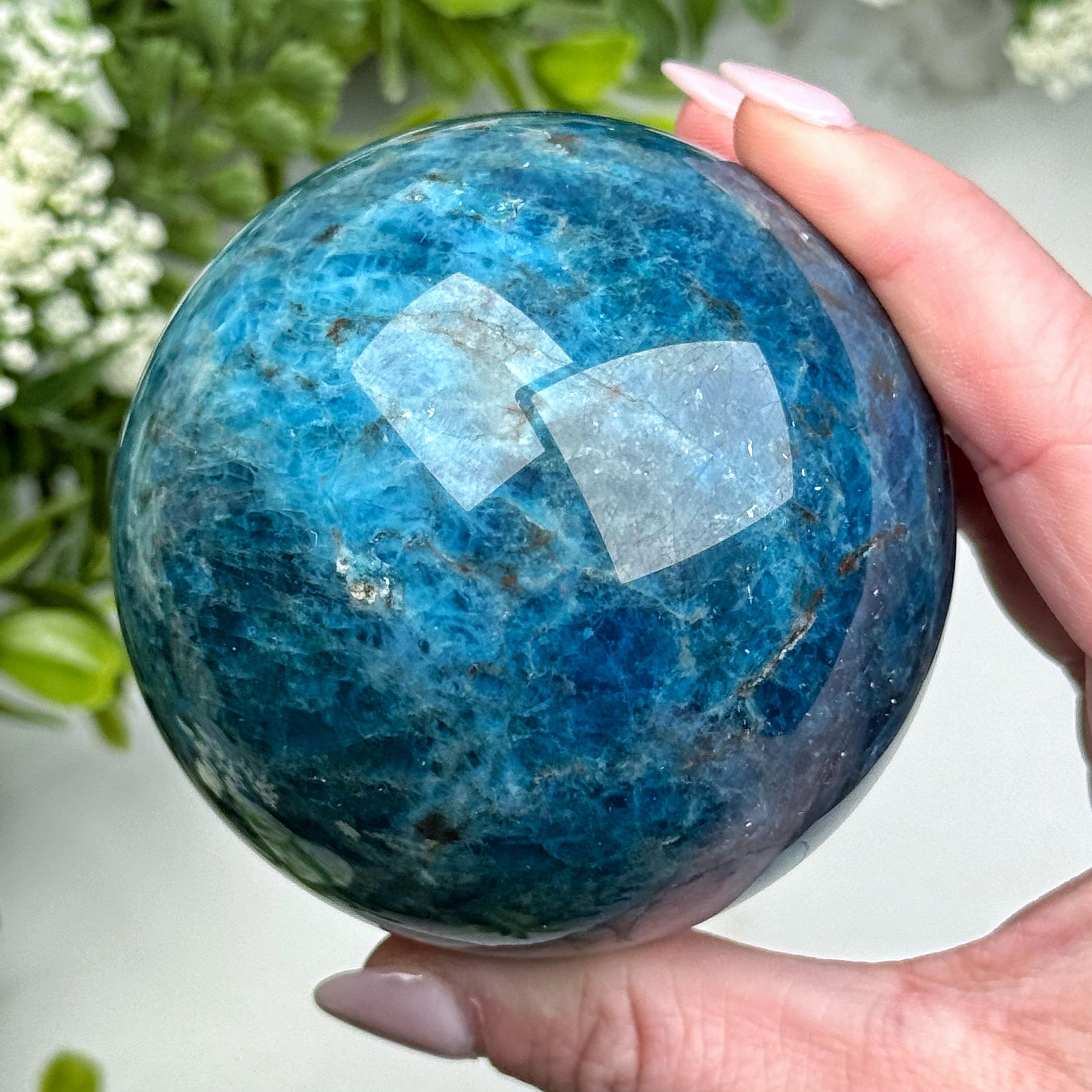 Blue Apatite Sphere | 70mm | - #2 (polished Crystal Ball, Throat Chakra, Healing Stone, Peace) Blue Apatite Sphere | 70mm | - #2 (polished Crystal Ball, Throat Chakra, Healing Stone, Peace)