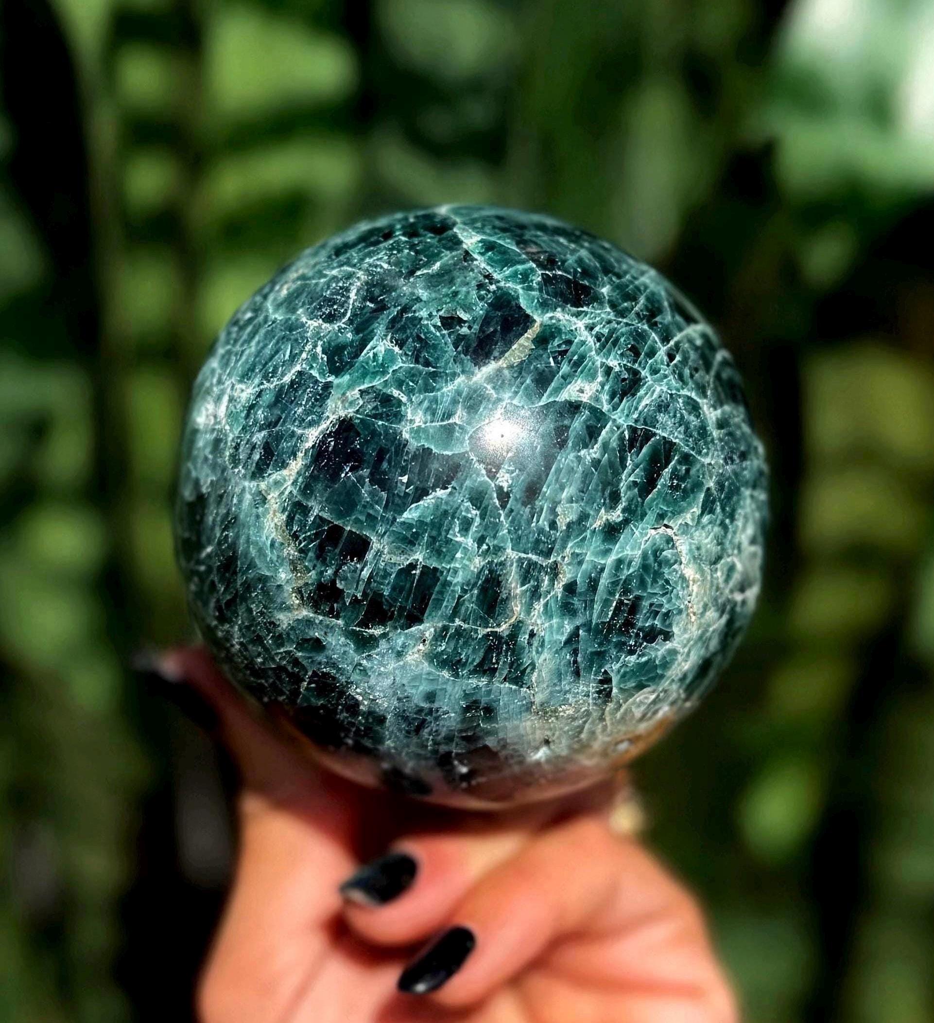 Blue Apatite Sphere W/ Stand - Third Eye Chakra For Health Goals, Enhanced Intuition, Body Positivity - Blue Apatite Crystal