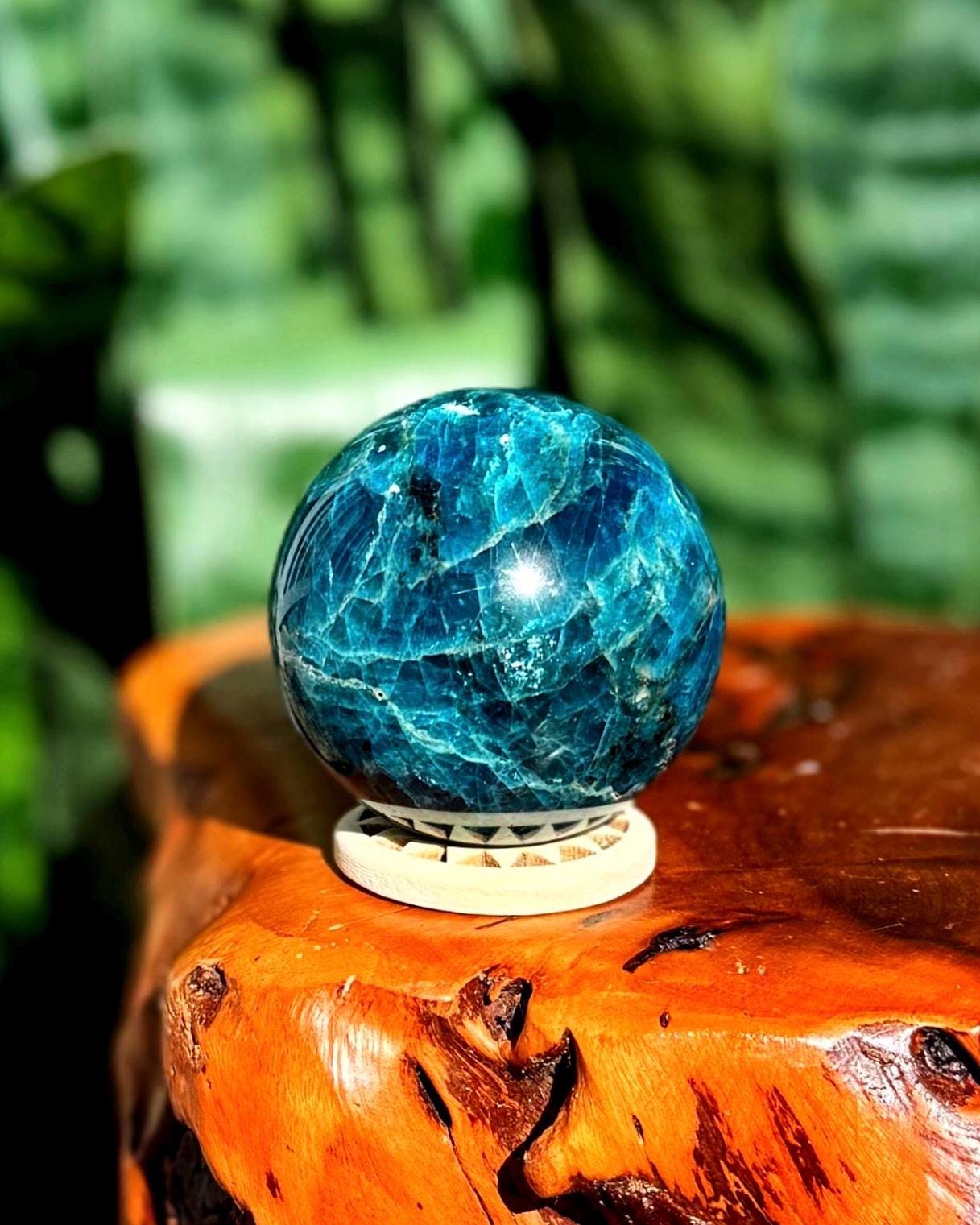 Blue Apatite Sphere With Stand - Third Eye Chakra Crystal For Deepening Intuition Blue Apatite Sphere With Stand - Third Eye Chakra Crystal For Deepening Intuition