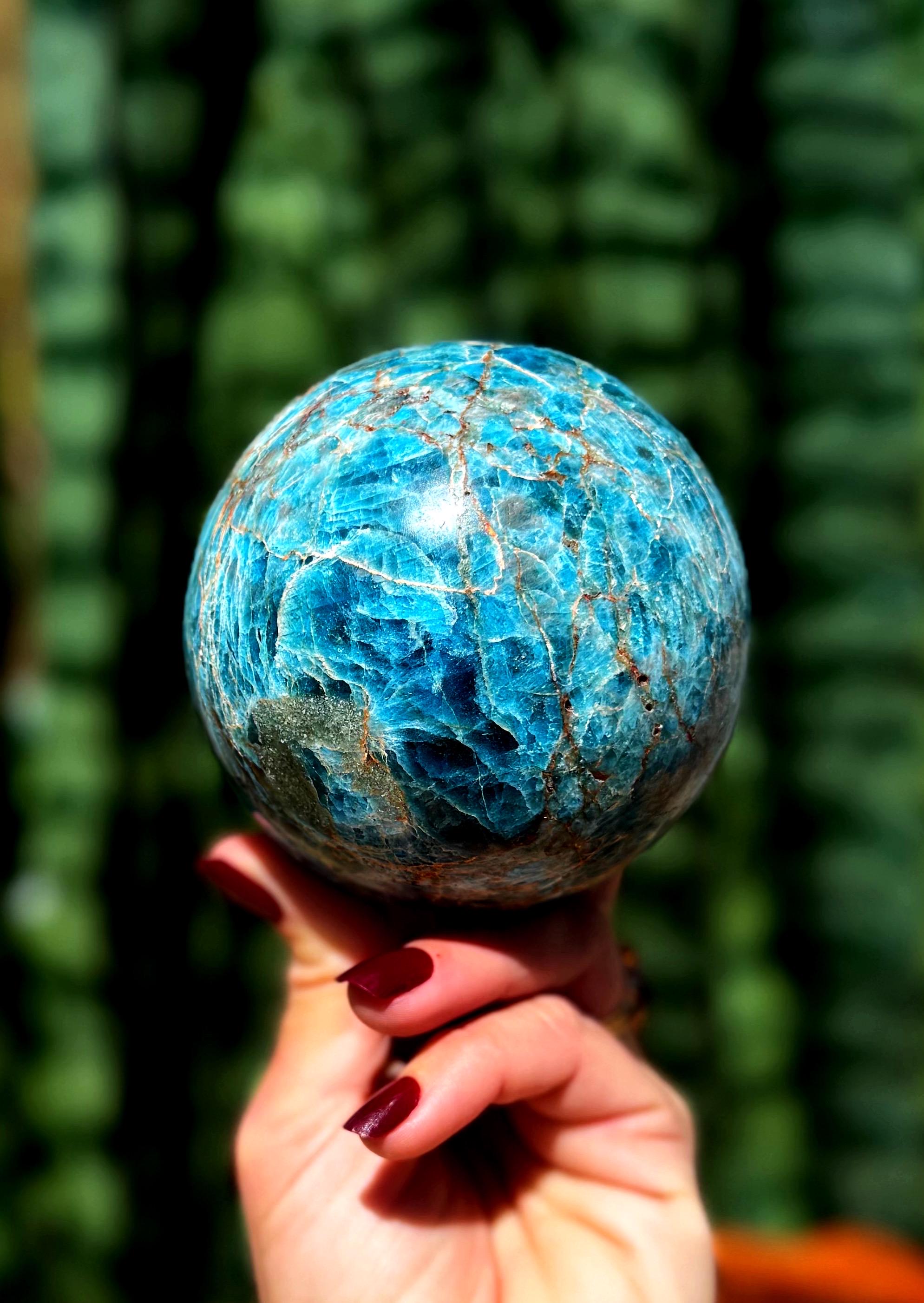 Blue Apatite Sphere With Stand - Third Eye Chakra Crystal For Deepening Intuition + Health Goals - Healing Crystal Blue Apatite Sphere With Stand - Third Eye Chakra Crystal For Deepening Intuition + Health Goals - Healing Crystal