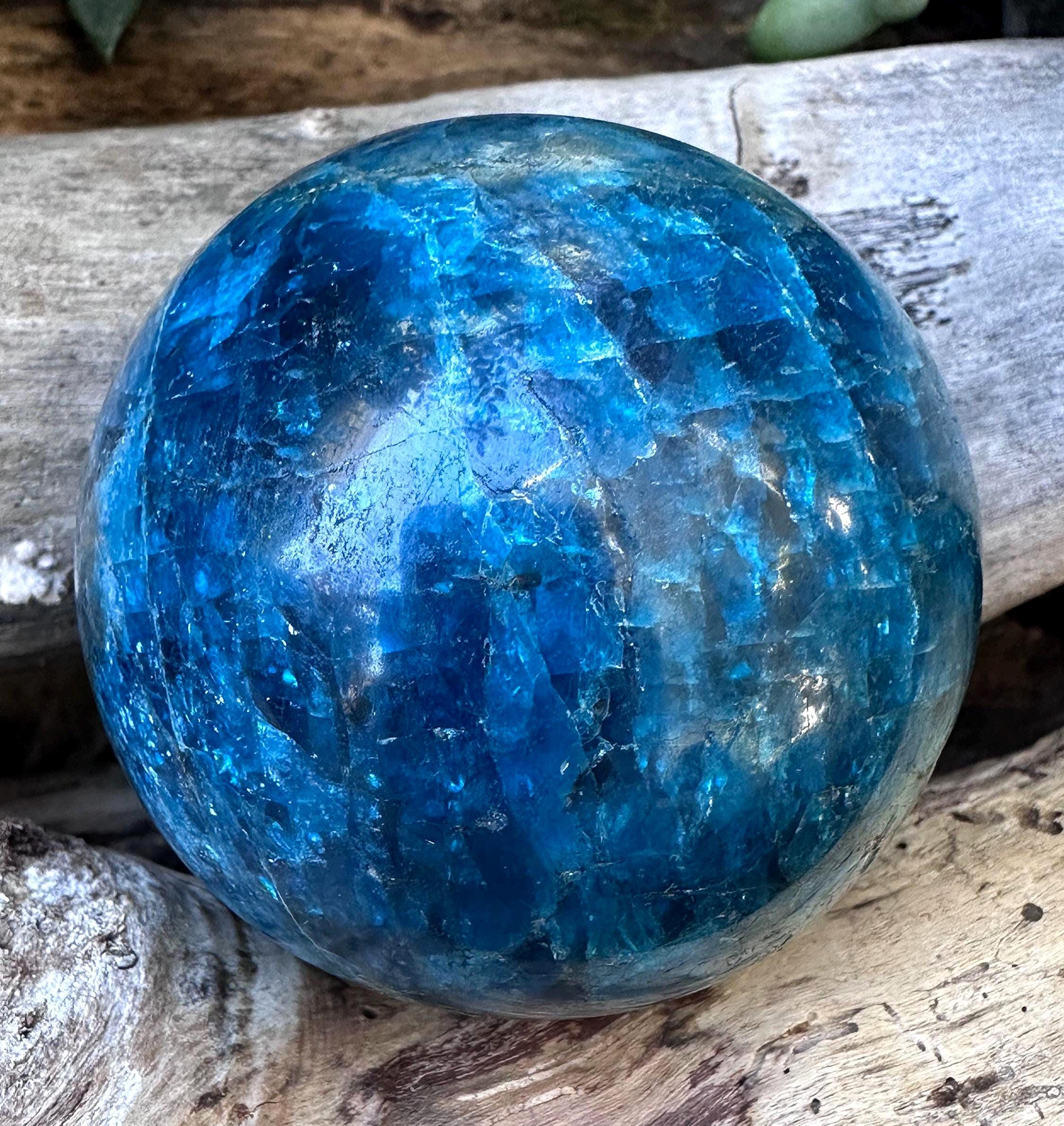 Gemmy Blue Apatite Sphere With Shimmer From Madagascar Gemmy Blue Apatite Sphere With Shimmer From Madagascar