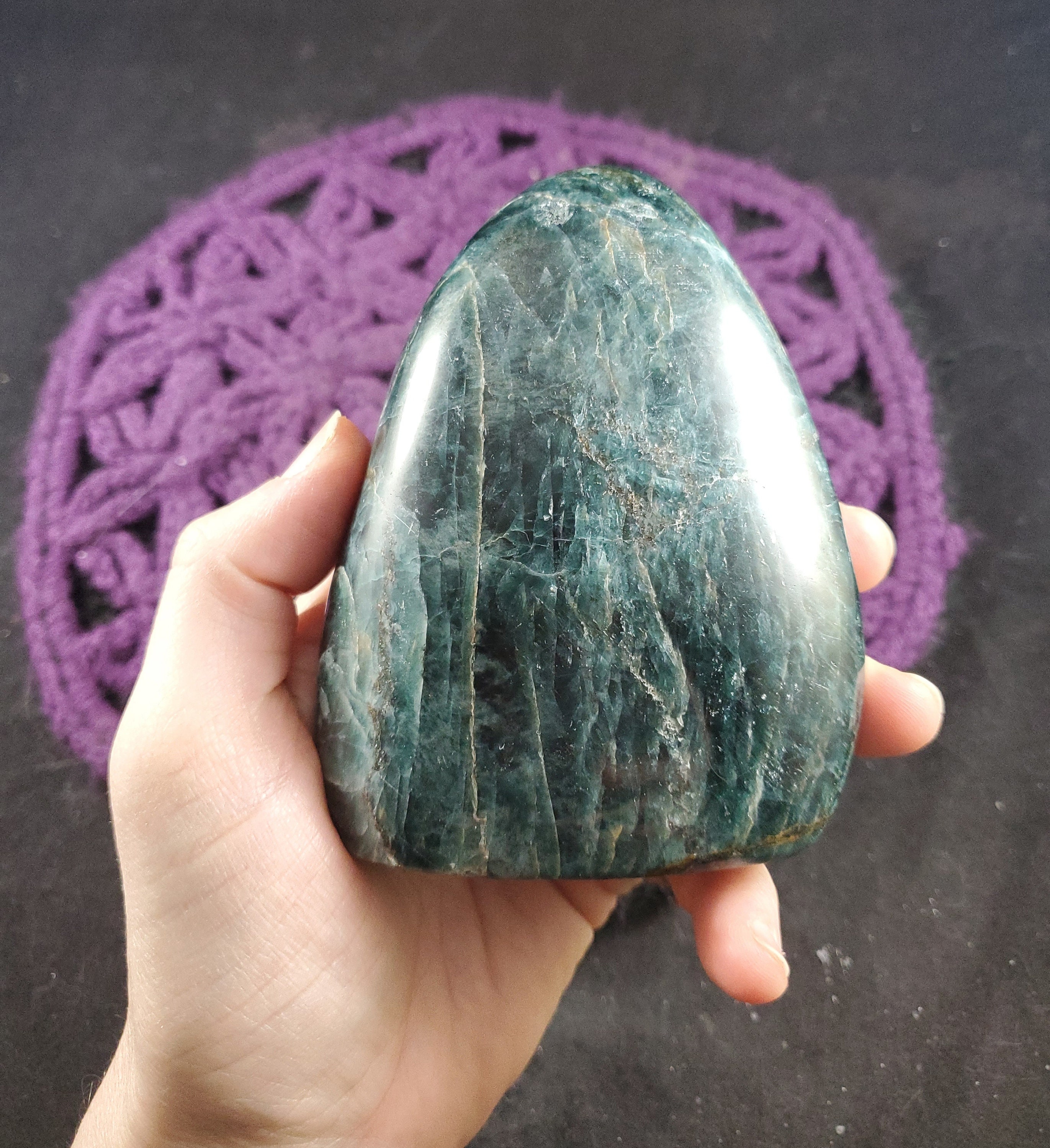 Green Apatite Freeform Polished Crystal Blue Green Dark Stone Self Standing Unique Natural Gemmy Throat Chakra Freeform Display