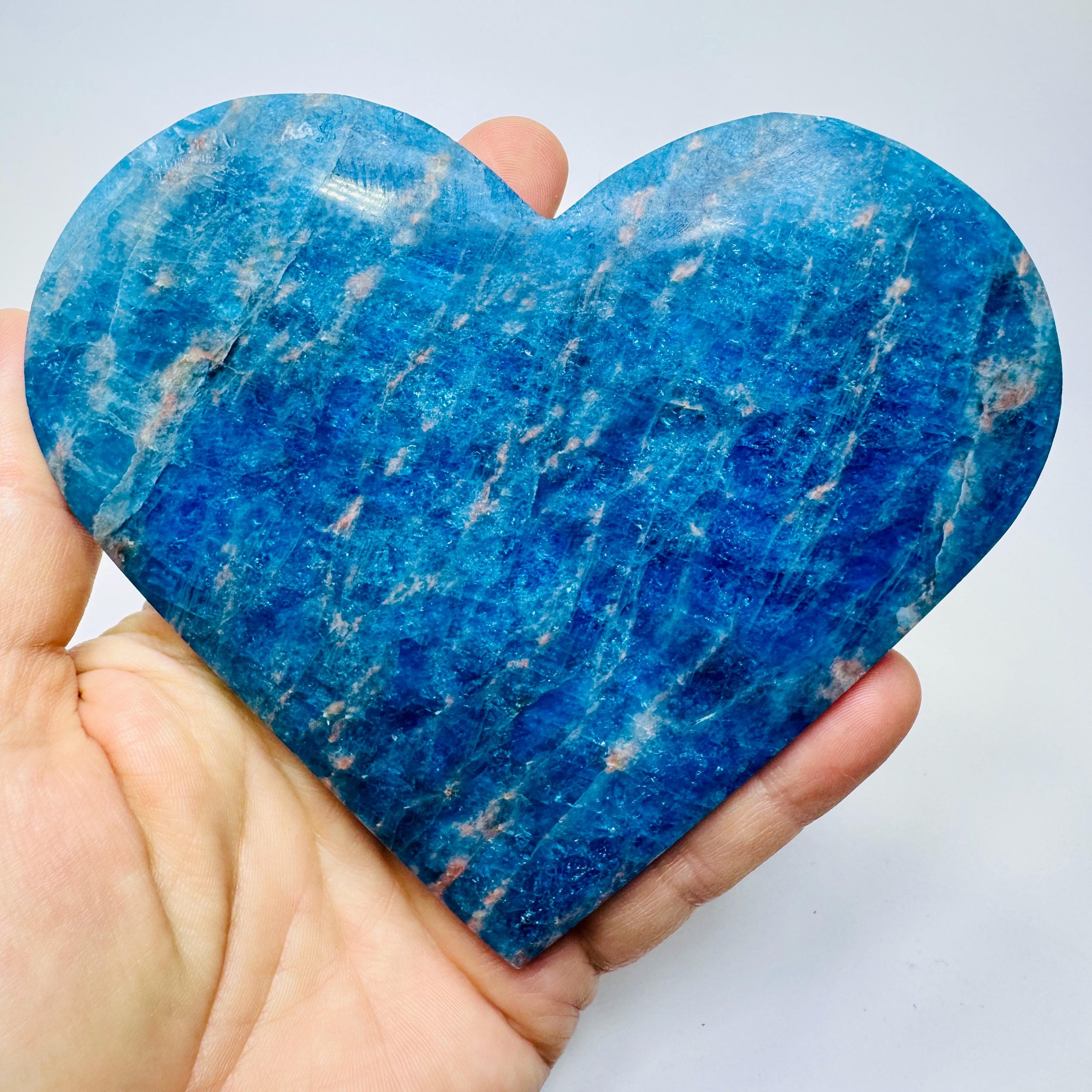 Large Blue Apatite Heart | Large Crystal Heart | Blue Crystal Heart