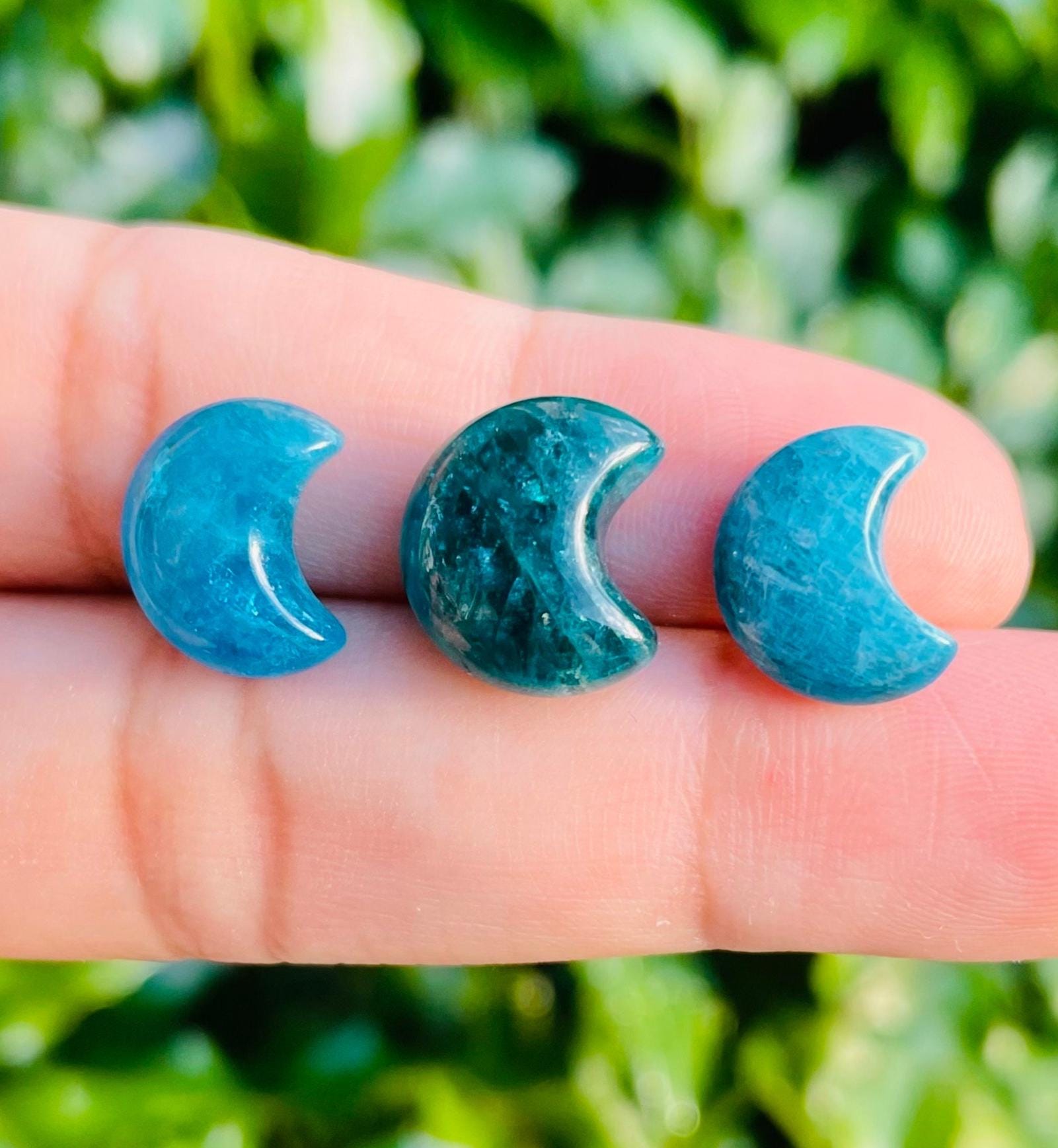 Mini Blue Apatite Crystal Moon: Carved Gemstone (8-10mm) Mini Blue Apatite Crystal Moon: Carved Gemstone (8-10mm)
