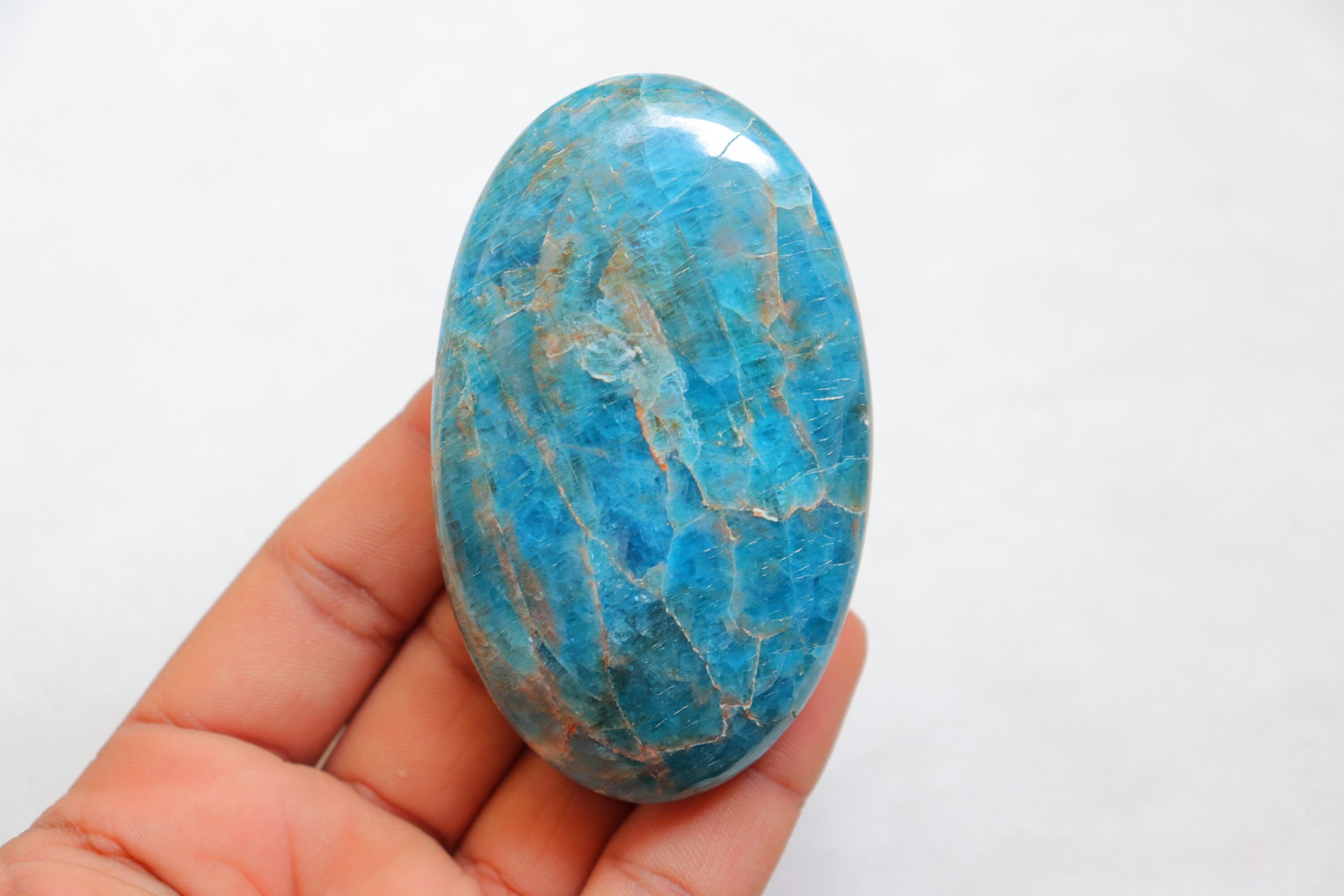 Sheen Apatite Palmstone, High Grade Blue Apatite Stone, Natural Apatite Crystal, Polished Sheen Apatite Palmstone, Apatite From Madagascar.
