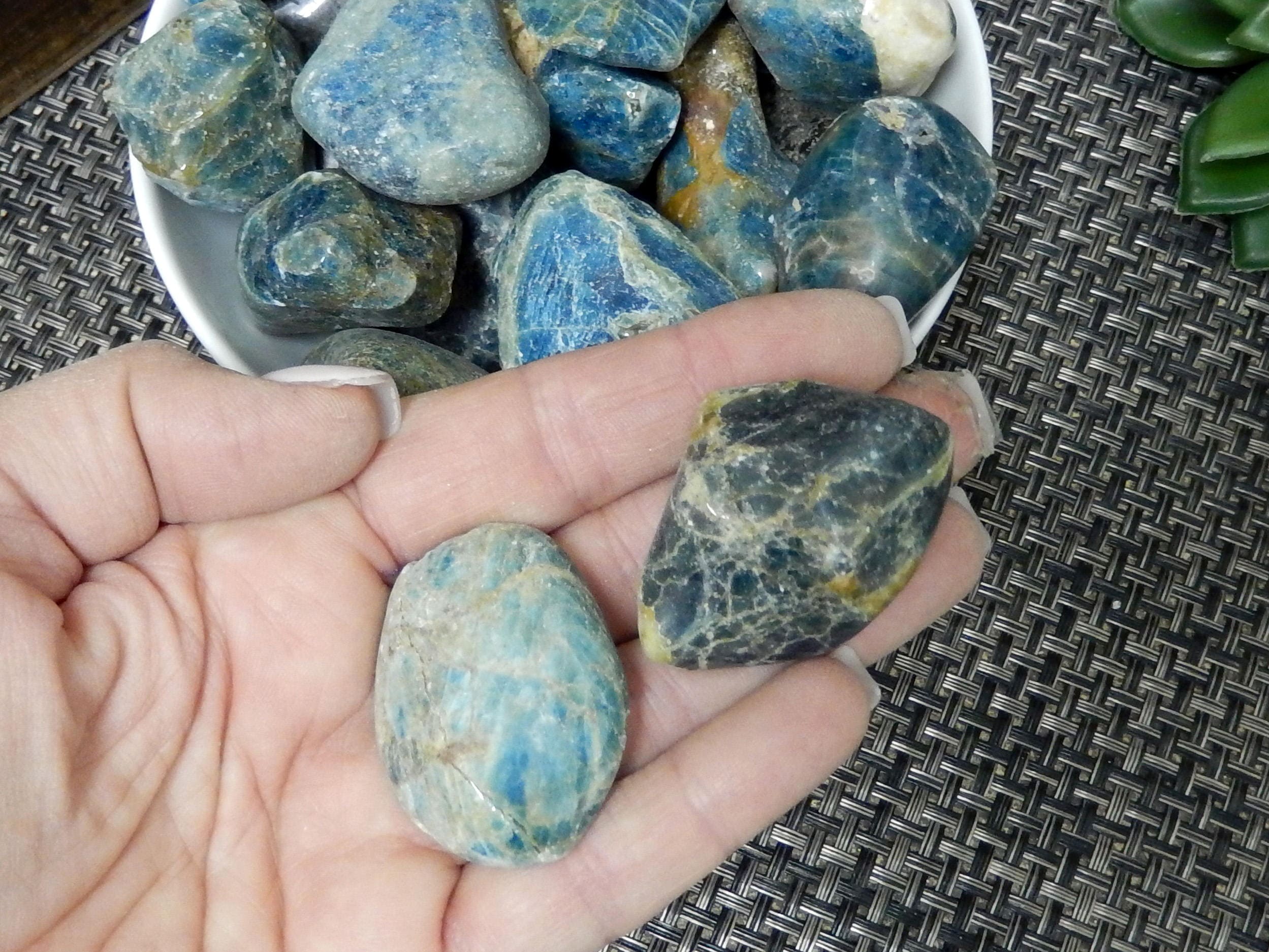 Blue Apatite Crystal - Large Tumbled Natural Raw Stones (rk37b7-04) Blue Apatite Crystal - Large Tumbled Natural Raw Stones (rk37b7-04)
