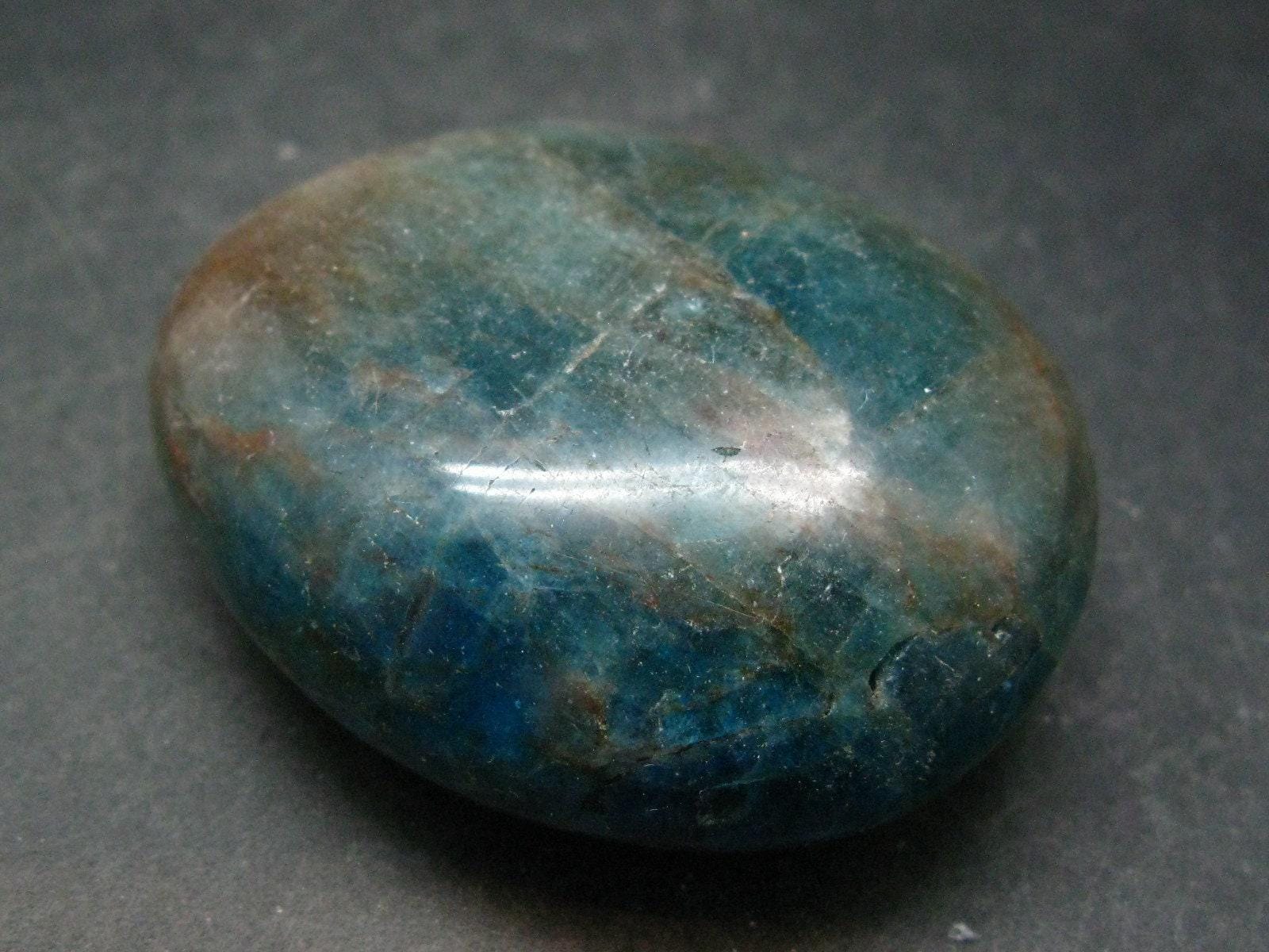 Neon Blue Apatite Tumbled Stone From Madagascar - 111.2 Grams - 2.3"