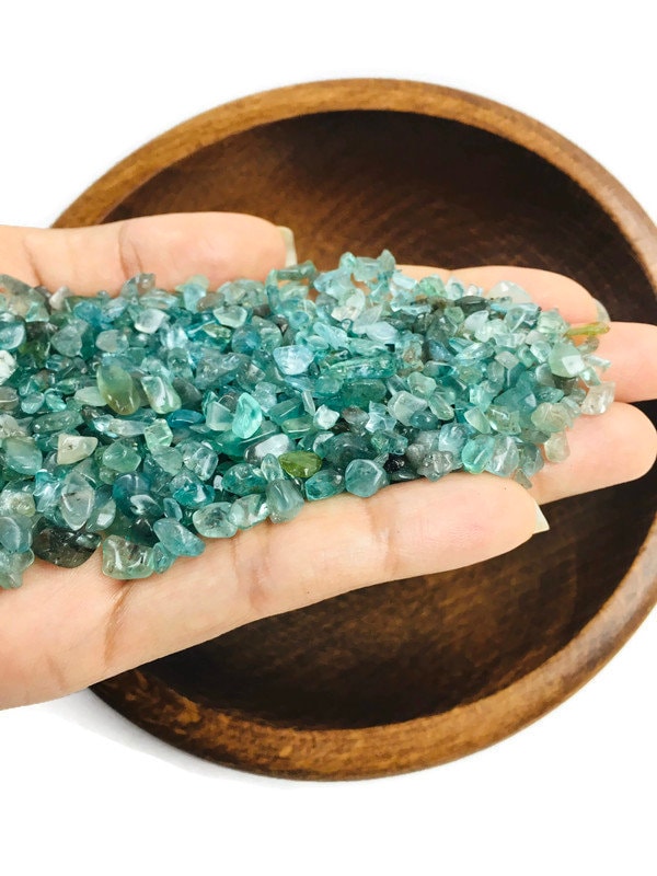 Ocean Blue Apatite Crystal: 100g Tumbled Gemstone Gravel (3-5mm) Ocean Blue Apatite Crystal: 100g Tumbled Gemstone Gravel (3-5mm)