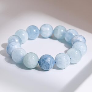 14mm Genuine Natural Blue Aquamarine Aaa Round Big Size Beads Gemstone Bracelet For Man And Woman, healing Crystal Bracelet
