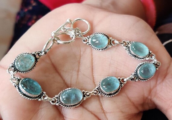 Aquamarine Bracelet: 925 Sterling Silver Gemstone Jewelry