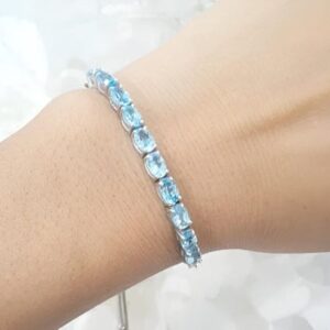 Aquamarine Bolo Bracelet, 925 Sterling Silver, Bridal Wedding Jewelry