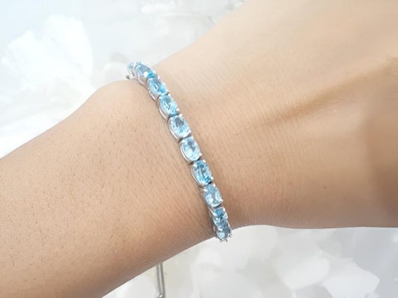 Aquamarine Bolo Bracelet, 925 Sterling Silver, Bridal Wedding Jewelry Aquamarine Bolo Bracelet, 925 Sterling Silver, Bridal Wedding Jewelry