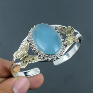 Aquamarine Butterfly Cuff: 18K Gold Plated Sterling Silver Bangle