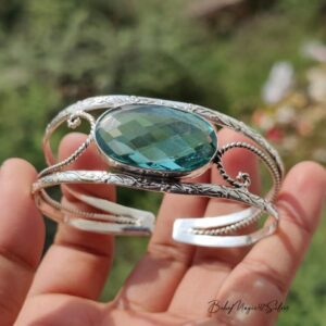 Charming Aquamarine Gemstone 925 Sterling Silver Bangle Bracelet: March Birthstone Jewelry, Ideal Size Bangle