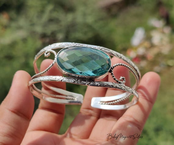 Charming Aquamarine Gemstone 925 Sterling Silver Bangle Bracelet: March Birthstone Jewelry, Ideal Size Bangle Charming Aquamarine Gemstone 925 Sterling Silver Bangle Bracelet: March Birthstone Jewelry, Ideal Size Bangle