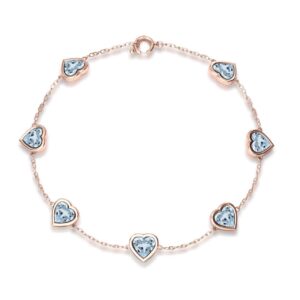 Elegant Heart Aquamarine Bracelet Delicate Heart Charm Aquamarine Gemstone Bracelet Handmade Rose Gold Aquamarine Bracelet For Wedding Gift