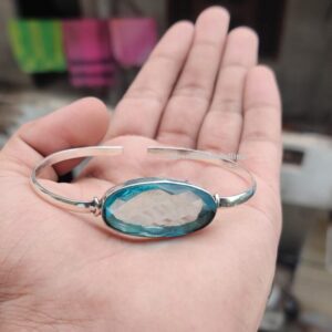 Aquamarine Gemstone Bangle: 925 Sterling Silver Boho Stacking Bangle
