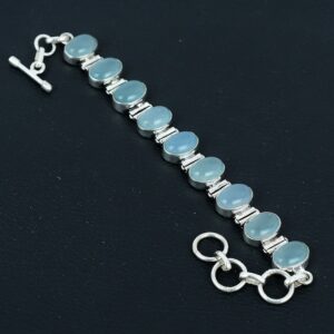 Aquamarine Bracelet: Handmade 925 Sterling Silver Adjustable Chain