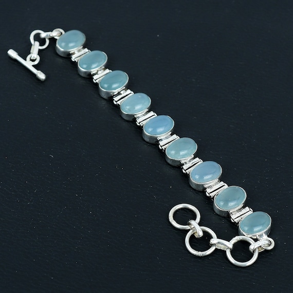 Handmade Aquamarine Bracelet: 925 Sterling Silver Adjustable Chain Handmade Aquamarine Bracelet: 925 Sterling Silver Adjustable Chain