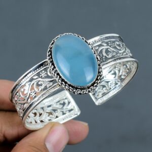 Handmade Aquamarine Cuff Bracelet: Sterling Silver Adjustable Bangle