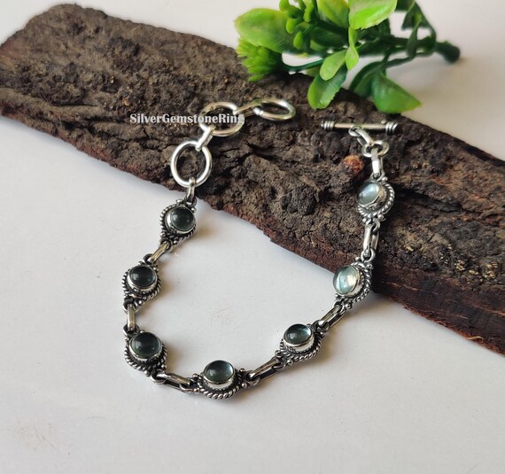Handmade Aquamarine Gemstone Bracelet: 925 Sterling Silver Adjustable Design