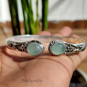 Handmade Aquamarine Sterling Silver Bangle Bracelet: March Birthstone