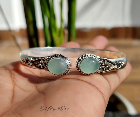 Handmade Aquamarine Sterling Silver Bangle Bracelet: March Birthstone