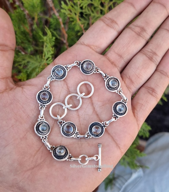 Natural Aquamarine Bracelet, 925 Sterling Silver, Handmade Jewelry, Gemstone Bracelet