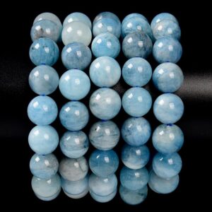 Natural Aquamarine Gemstone Round Bracelet 9MM 10MM 7.5 inch Strand (S45)