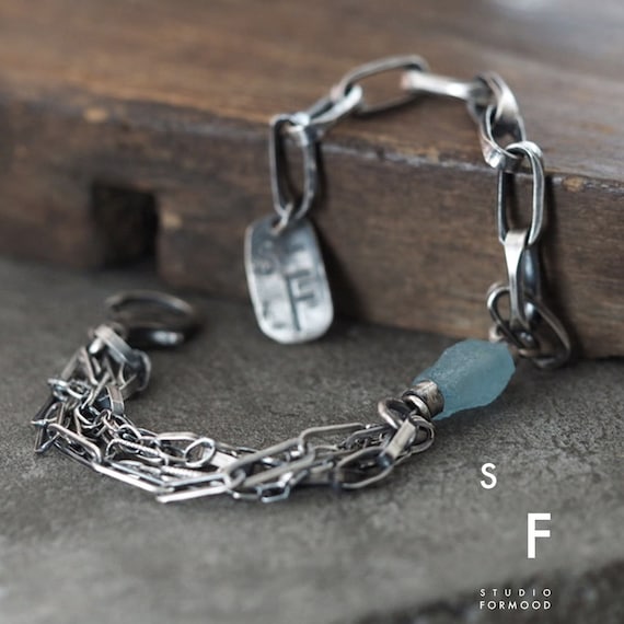 Oxidized Sterling Silver Gemstone Bracelet – Modern Chain Bracelet Oxidized Sterling Silver Gemstone Bracelet – Modern Chain Bracelet