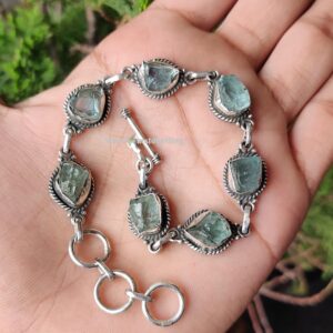 Raw Aquamarine 925 Sterling Silver Bangle - Handmade Gemstone Bracelet