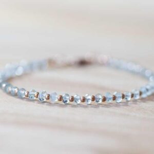 Aquamarine Bracelet with Rose Gold Fill or Sterling Silver, Delicate Beaded Aquamarine Jewelry, March Birthstone Gift