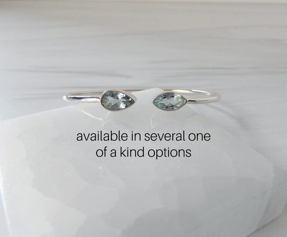 Aquamarine Bracelet Sterling Silver • Sterling Silver Aquamarine Bangle, March Birthstone, Healing Crystal Bangle, Gemstone Appeal, Gsa