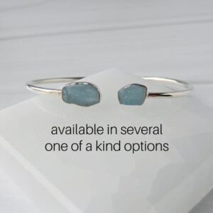 Aquamarine Bracelet Sterling Silver • Rough Stone Bracele • Aquamarine Bangle • March Birthstone Jewelry • Flexible Gemstone Bangle Bracelet