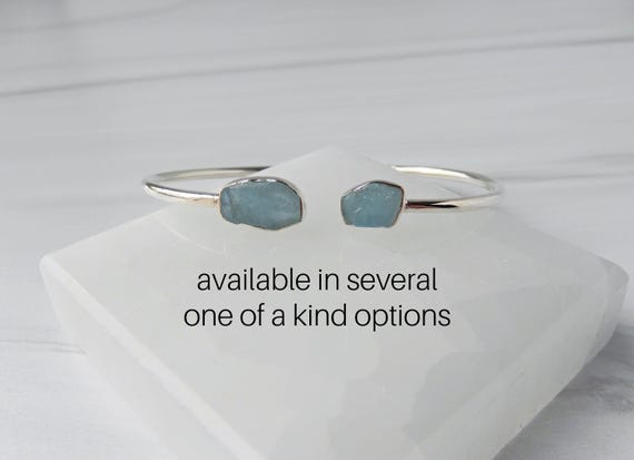 Aquamarine Bracelet Sterling Silver • Rough Stone Bracele • Aquamarine Bangle • March Birthstone Jewelry • Flexible Gemstone Bangle Bracelet