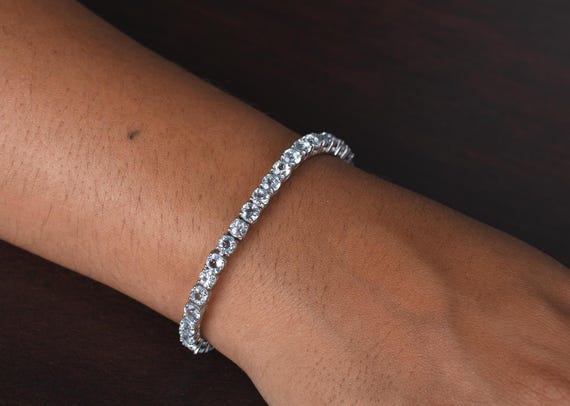 Aquamarine Sterling Silver Tennis Bracelet, Bridal Jewelry