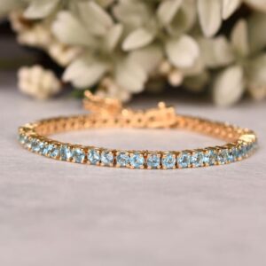 Aquamarine Tennis Bracelet, 925 Sterling Silver, Wedding Jewelry