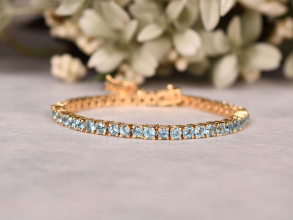 Aquamarine Tennis Bracelet, 925 Sterling Silver, Wedding Jewelry