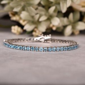 Aquamarine Bracelet, Tennis Bracelet March Birthstone Bridal Jewelry Anniversary gifts for her