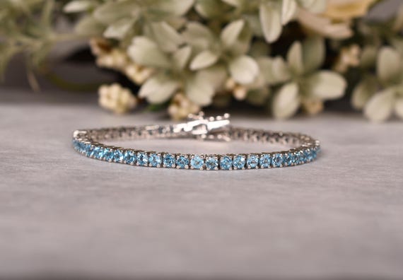 Aquamarine Bracelet, Tennis Bracelet March Birthstone Bridal Jewelry Anniversary Gifts For Her Aquamarine Bracelet, Tennis Bracelet March Birthstone Bridal Jewelry Anniversary Gifts For Her