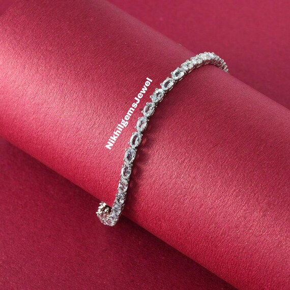 Aquamarine Tennis Bracelet: Sterling Silver March Birthstone Jewelry