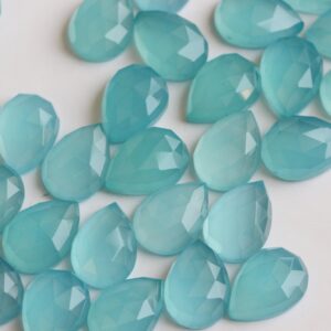10x14mm Aquamarine Chalcedony Rose Cut Pear Flat Back Cabochons Aqua Chalcedony For Jewelry, Aqua Chalcedony (5pcs To 10pcs Option) - Pdg345