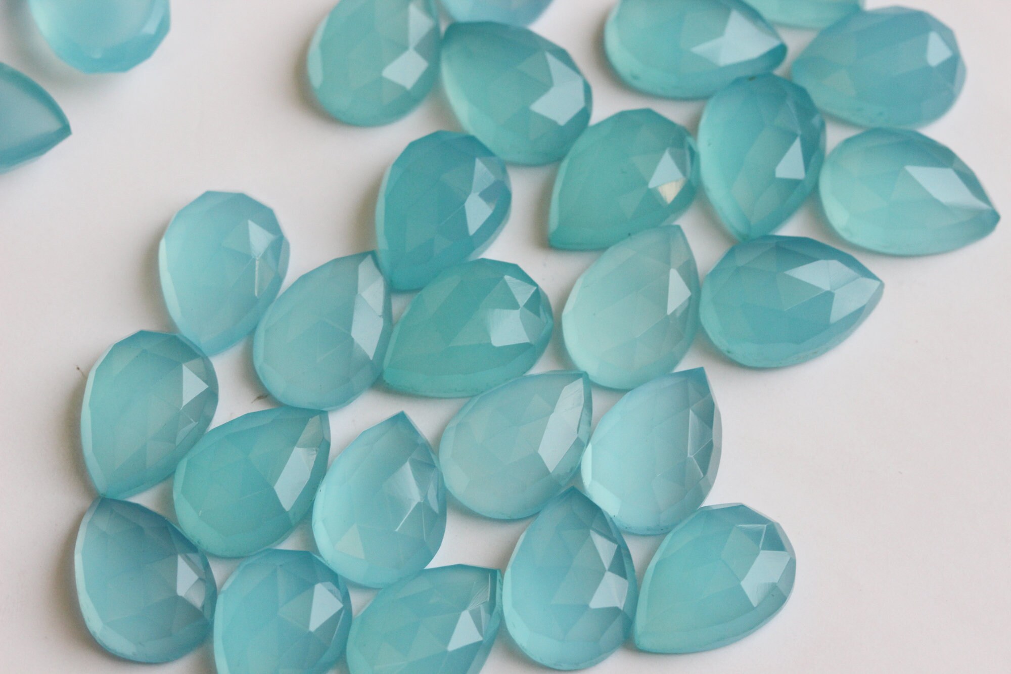 10x14mm Aquamarine Chalcedony Rose Cut Pear Flat Back Cabochons Aqua Chalcedony For Jewelry, Aqua Chalcedony (5pcs To 10pcs Option) - Pdg345